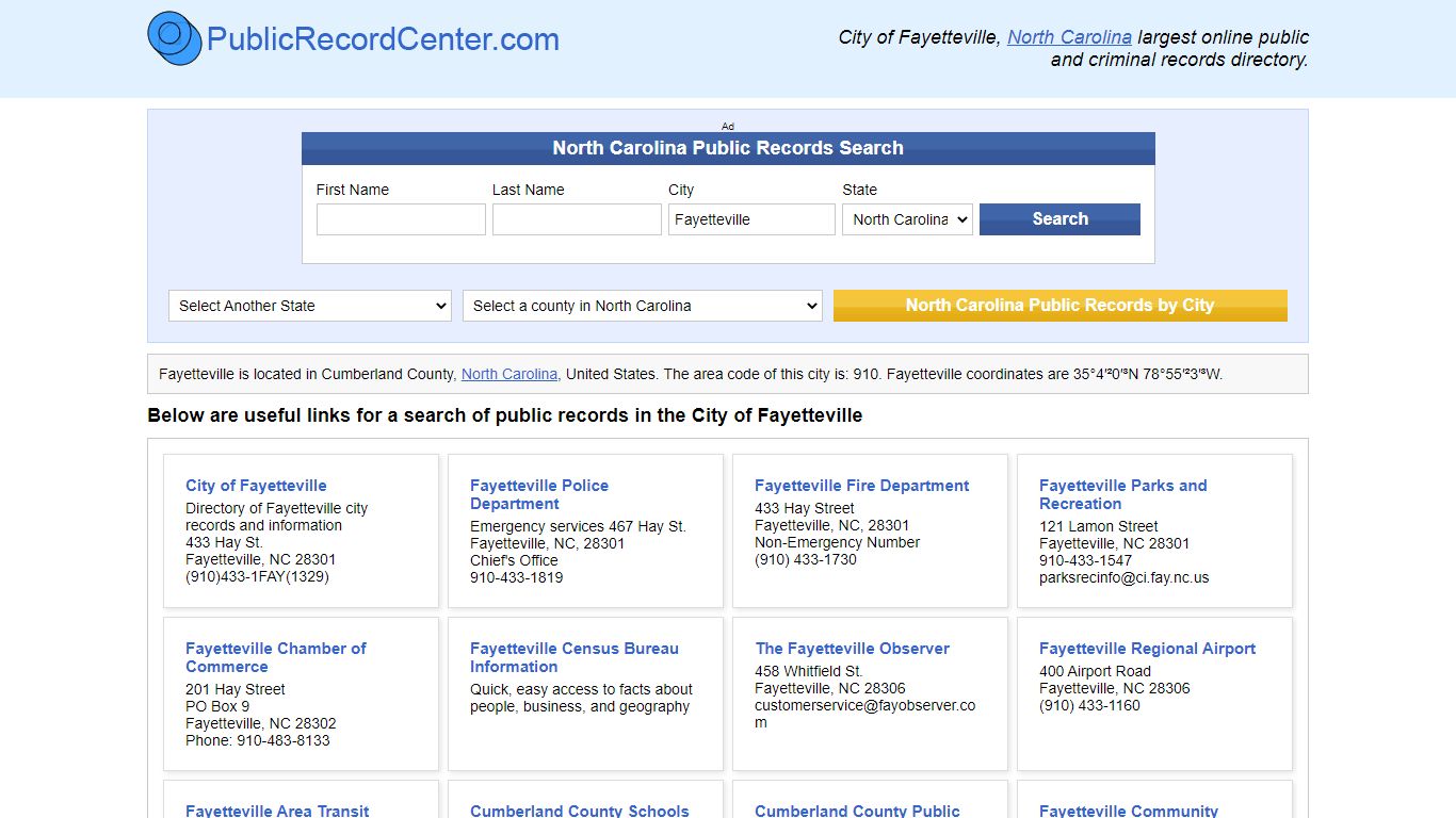 Fayetteville, North Carolina Public Records and Criminal Background Check